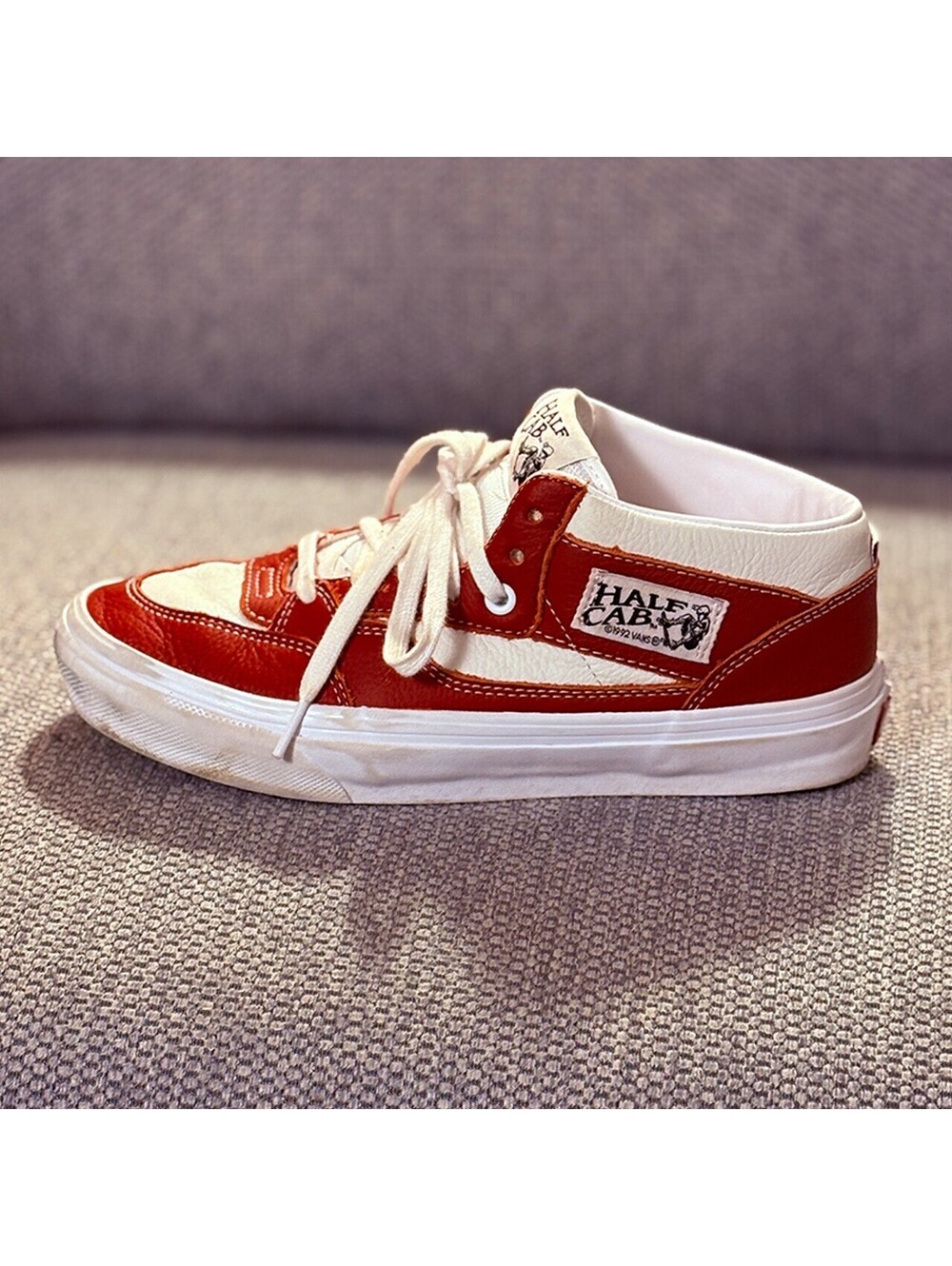 Vans Half Cab Red and White Skate Shoes with PopCush